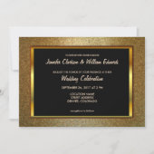 モダンな洗練された贅沢な金ゴールドのグリッターの結婚式 招待状 (正面)