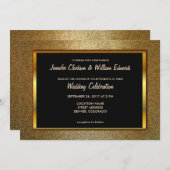 モダンな洗練された贅沢な金ゴールドのグリッターの結婚式 招待状 (正面/裏面)
