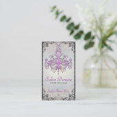 モダンな洗練された銀製の紫色デザイナーサロン 予約カード (スタンド正面)