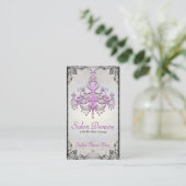 モダンな洗練された銀製の紫色デザイナーサロン 予約カード (スタンド正面)