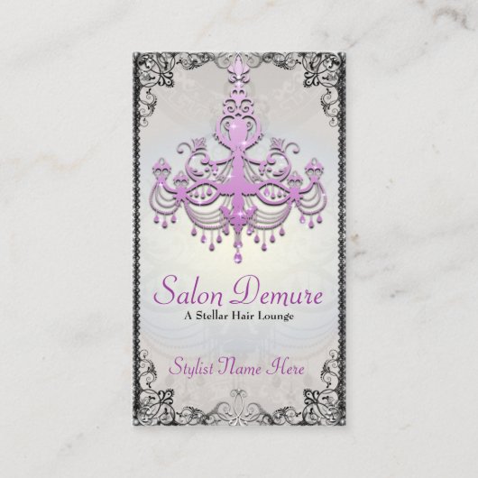 モダンな洗練された銀製の紫色デザイナーサロン 予約カード (正面)
