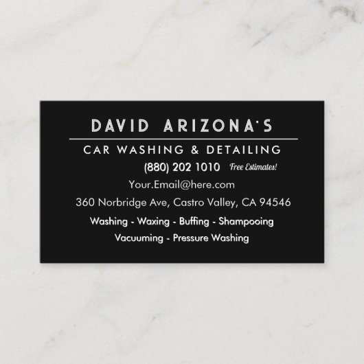 モダンな洗車と車の詳細な清掃のための圧力洗浄 名刺 (正面)