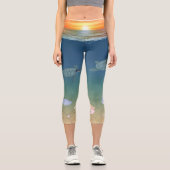 モダンな海の日の出、カメと真珠 カプリレギンス (正面)