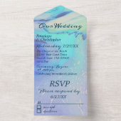 モダンな海の水色の抽象的なビーチウェディングのアナウンスメント オールインワン招待状 (内側)
