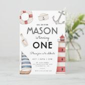 モダンな海の誕生日パーティー ヨット 招待状 (スタンド正面)