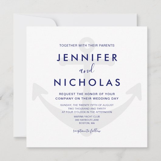 モダンな海の錨 結婚式招待状 招待状 (正面)