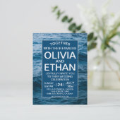 モダンな海軍ネイビーの結婚式招待状 ポストカード (スタンド正面)