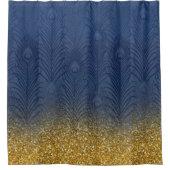 モダンな海軍藍色及びグリッターの金ゴールドの羽 シャワーカーテン (正面)