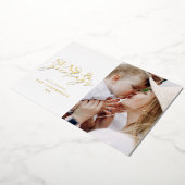 モダンな海辺の家族写真 箔シーズンカード (回転した状態)