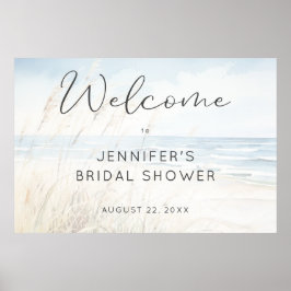 モダンな海辺の水彩結婚式ウェルカム ポスター