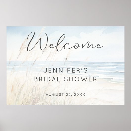 モダンな海辺の水彩結婚式ウェルカム ポスター (正面)