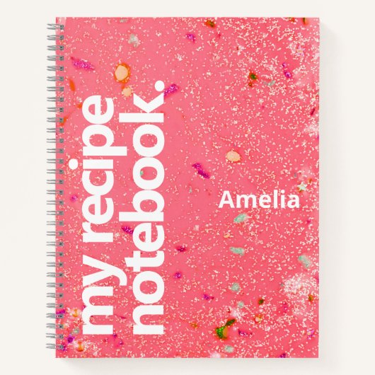 モダンな液体グリッターと名前のレシピ ノートブック (正面)
