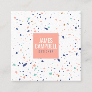 モダンな淡いピンクのterrazzoの大理石の抽象芸術パターン スクエア名刺