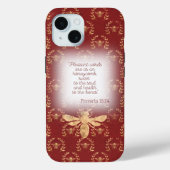 モダンな深紅と金の蜂のリースグリッドの信仰 Case-Mate iPhoneケース (裏面)