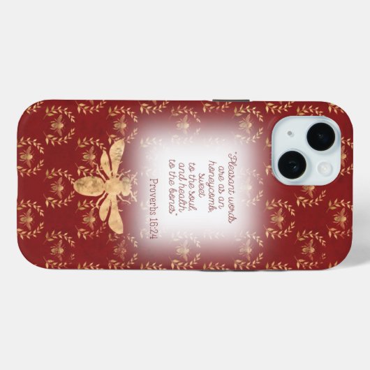 モダンな深紅と金の蜂のリースグリッドの信仰 Case-Mate iPhoneケース (裏面 (横))