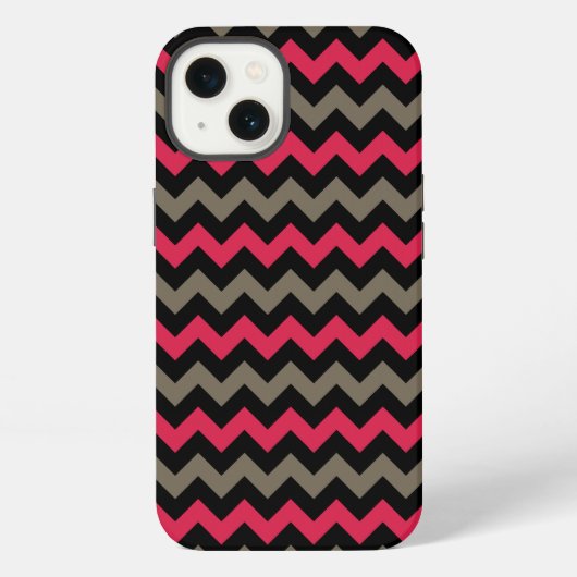 モダンな深紅黒灰色のジグザグ iPhoneケース (裏面)