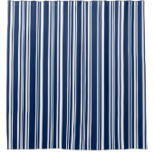 モダンな混合されたインディゴおよび白のストライプ シャワーカーテン (正面)