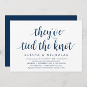 モダンな清潔感のあるラスティックスタイル、ネイビーフォント、結婚式の秘密の誓い 招待状 (正面/裏面)