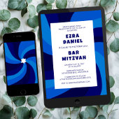 モダンな渦巻きのデザインのスターダビッド オーダーメイド バー・バットミツバーメダル 招待状