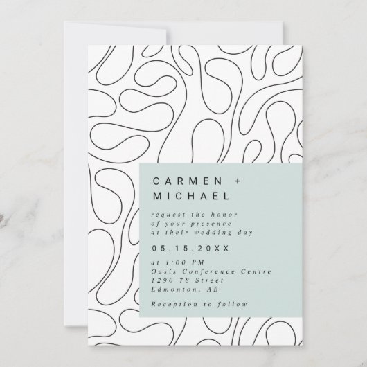 モダンな渦巻き背景ボックス 緑 現代的 招待状 (正面)