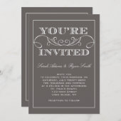 モダンな渦巻の灰色の結婚式招待状 招待状 (正面/裏面)
