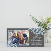 モダンな渦巻の華麗さのクリスマスの灰色および青 シーズンカード (スタンド正面)