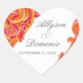 モダンな渦巻の華麗さのハートの蜜柑のオレンジ ハートシール (正面)