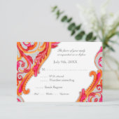 モダンな渦巻の華麗さのハートの蜜柑のショッキングピンク 出欠カード (スタンド正面)