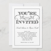 モダンな渦巻の黒く及び白い結婚式招待状 招待状 (正面)