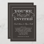 モダンな渦巻の黒の結婚式招待状 招待状 (正面/裏面)