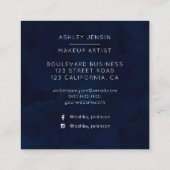 モダンな濃紺の水彩画の化粧のプロフェッショナル スクエア名刺 (裏面)