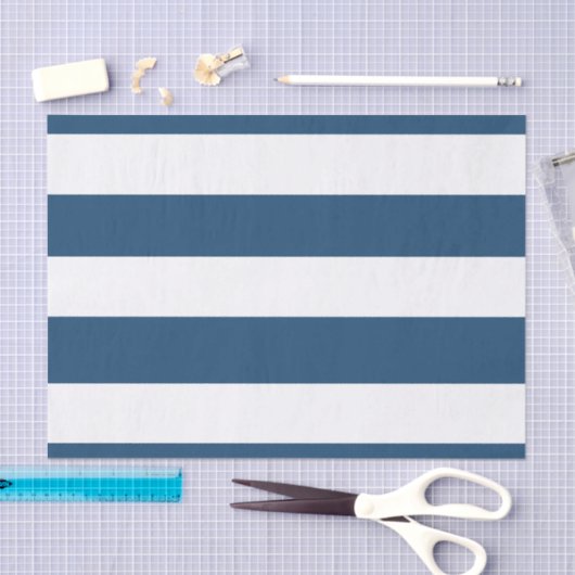 モダンな濃紺の白のストライプパターン 薄葉紙 (クラフト)