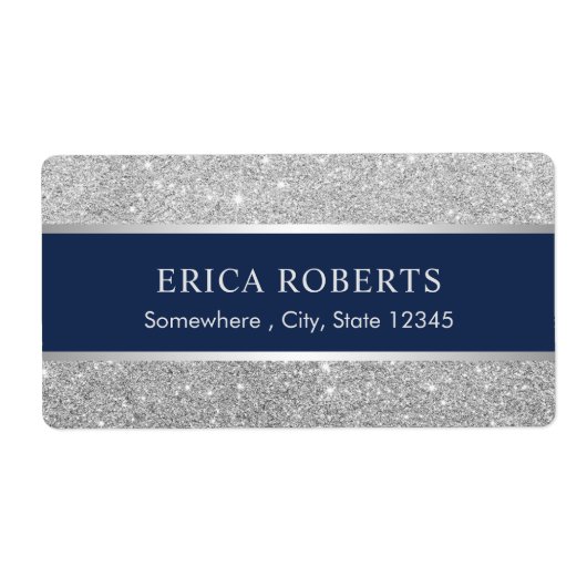 モダンな濃紺及び銀のグリッターの美容院 ラベル (正面)