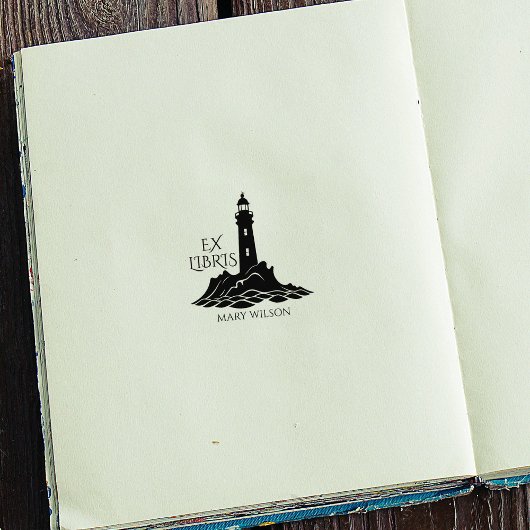 モダンな灯台エクスリブリス図書館カスタム ラバースタンプ