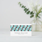 モダンな灰色および水の青い六角形のボーダー 名刺 (スタンド正面)