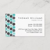 モダンな灰色および水の青い六角形のボーダー 名刺 (裏面)