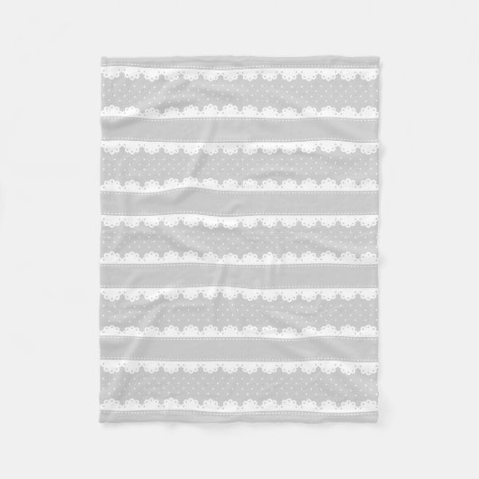 モダンな灰色および白い水玉模様の縞模様 フリースブランケット (正面)