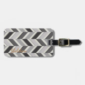 モダンな灰色のシェブロン幾何学的なパターンモノグラム ラゲッジタグ (正面横)