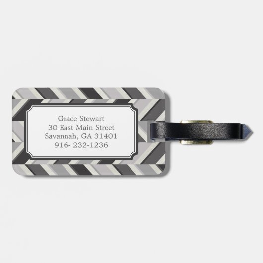 モダンな灰色のシェブロン幾何学的なパターンモノグラム ラゲッジタグ (裏面横)