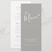 モダンな灰色の文字の白いハートのシンプルな結婚式メニュー メニュー (正面/裏面)