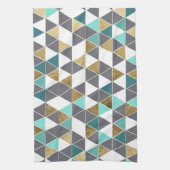 モダンな灰色白のティール(緑がかった色)およびのどの金ゴールドの三角形 キッチンタオル (縦)