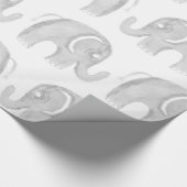 モダンな灰色白の水彩画の手塗り象 ラッピングペーパー (角)