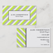 モダンな灰色、ライムグリーンおよび白のストライブ柄 名刺 (正面/裏面)