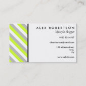モダンな灰色、ライムグリーンおよび白のストライブ柄 名刺 (裏面)
