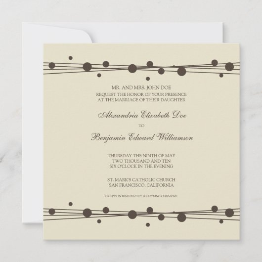 モダンな点及びわらの結婚式の招待2 (チョコレート) 招待状 (正面)