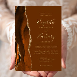 モダンな焦げたオレンジ色の瑪瑙ブラウンの結婚式 箔招待状