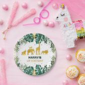 モダンな熱帯ジャングルサファリの野生の1つの誕生日 ペーパープレート (パーティー)
