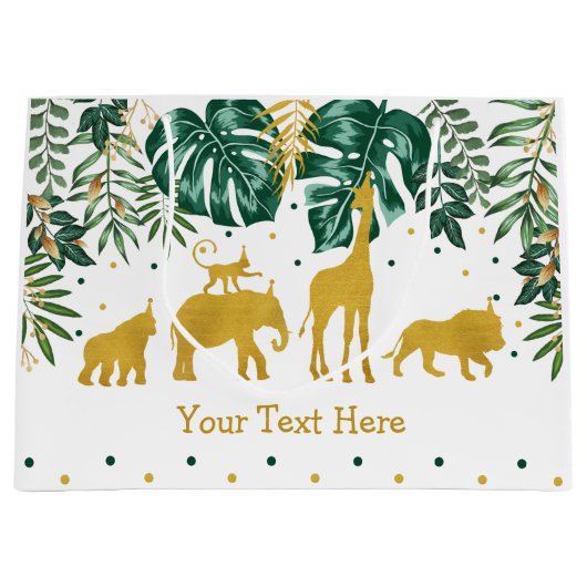 モダンな熱帯ジャングルサファリ動物のパーティー ラージペーパーバッグ (正面)