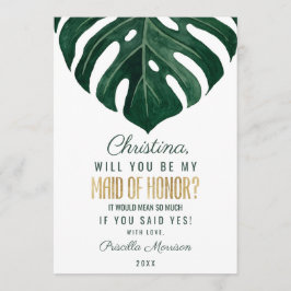 モダンな熱帯スイスチーズの金ゴールドのメイド・オブ・オーナー（花嫁付き添い人） 招待状