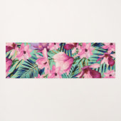 モダンな熱帯ティール（緑がかった色）のピンクの花柄のフラミンゴ ヨガマット (裏面(横))